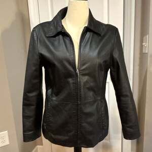 Worthington Black Leather Zip-Up Jacket - Women's Medium Retro Grunge Moto